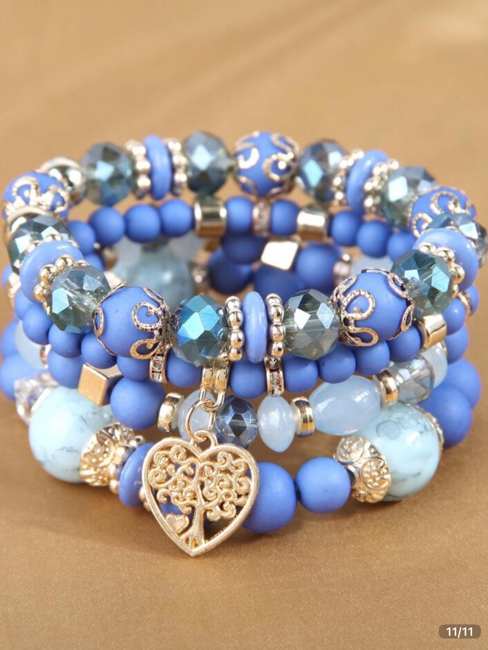 Beaded Bracelet Lavender and Gold Beaded Bracelet Stack with Heart Charm